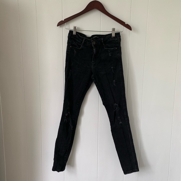 ZARA TRAFALUC DENIMWEAR BLACK DISTRESSED JEANS 6 - Picture 3 of 5